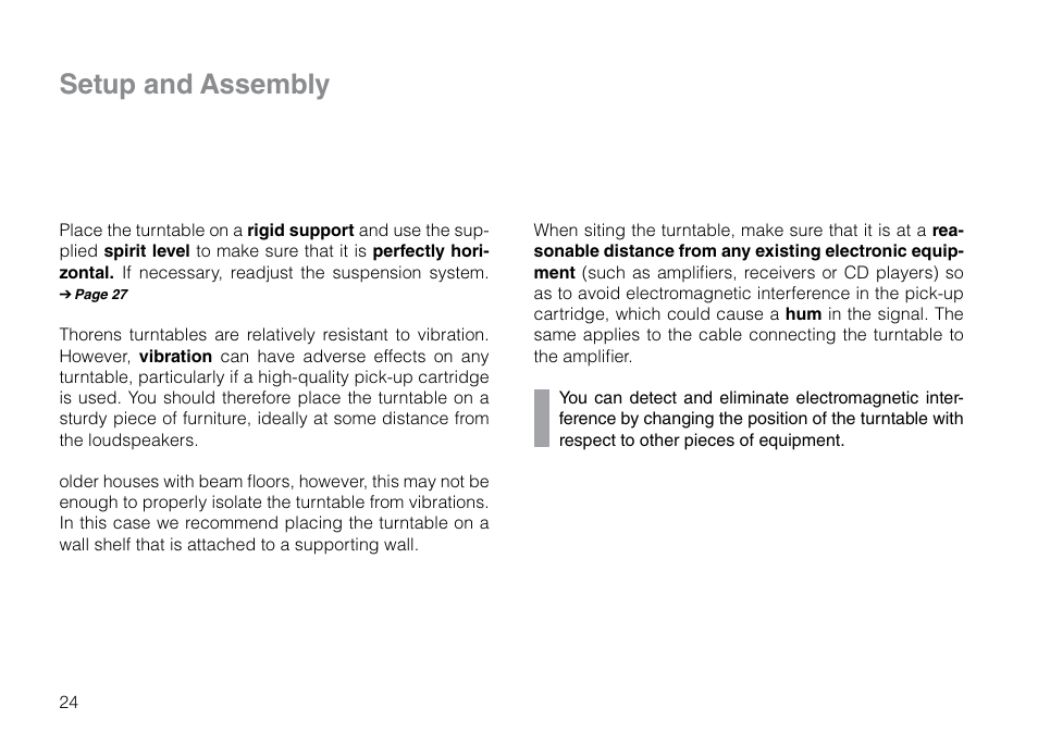 Setup and assembly | THORENS TD 309 User Manual | Page 24 / 56