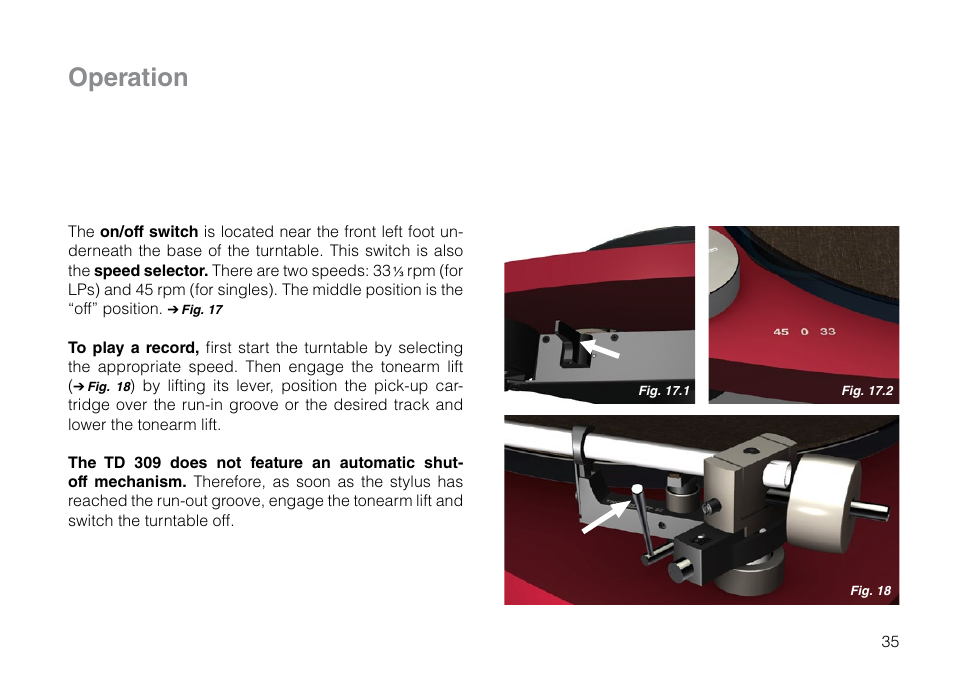 Operation | THORENS TD 309 User Manual | Page 35 / 56