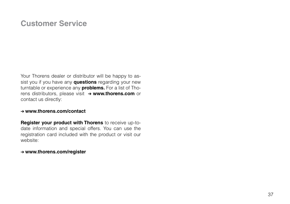 Customer service | THORENS TD 309 User Manual | Page 37 / 56