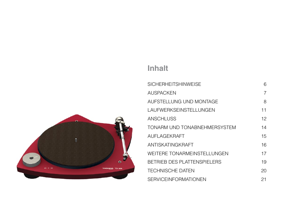 Inhalt | THORENS TD 309 User Manual | Page 4 / 56