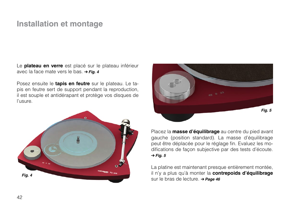 Installation et montage | THORENS TD 309 User Manual | Page 42 / 56