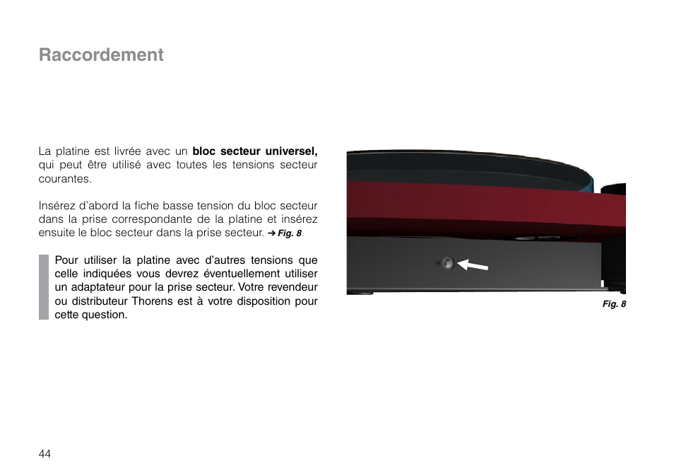 Raccordement | THORENS TD 309 User Manual | Page 44 / 56