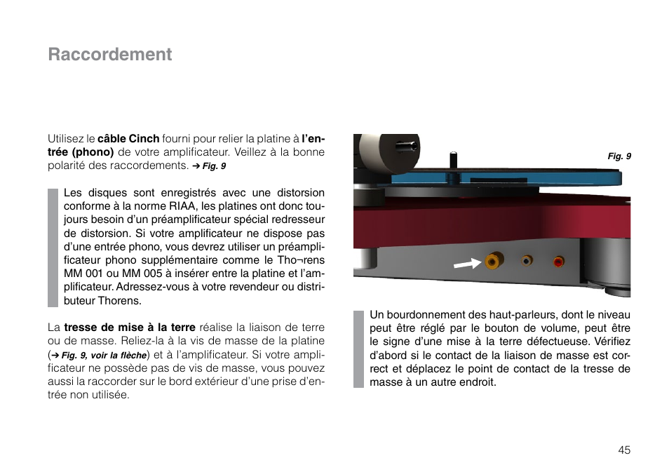 Raccordement | THORENS TD 309 User Manual | Page 45 / 56