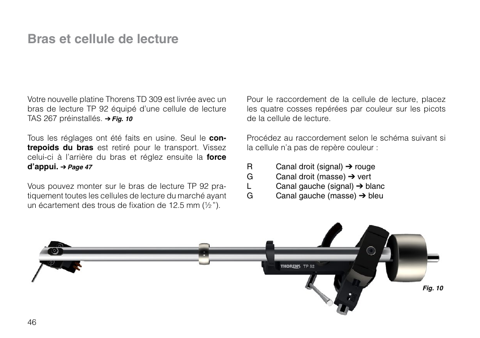 Bras et cellule de lecture | THORENS TD 309 User Manual | Page 46 / 56