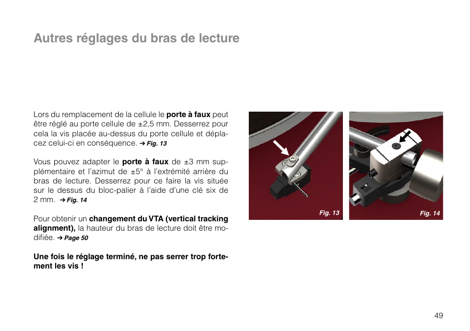 Autres réglages du bras de lecture | THORENS TD 309 User Manual | Page 49 / 56