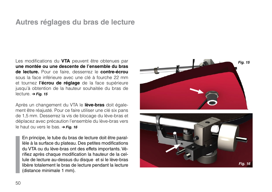 Autres réglages du bras de lecture | THORENS TD 309 User Manual | Page 50 / 56