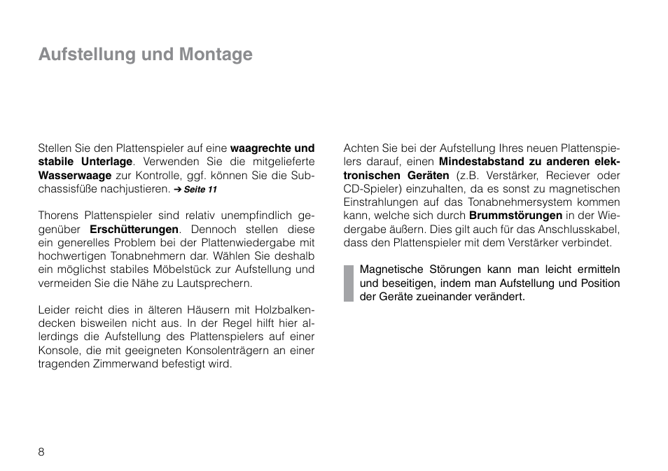 Aufstellung und montage | THORENS TD 309 User Manual | Page 8 / 56