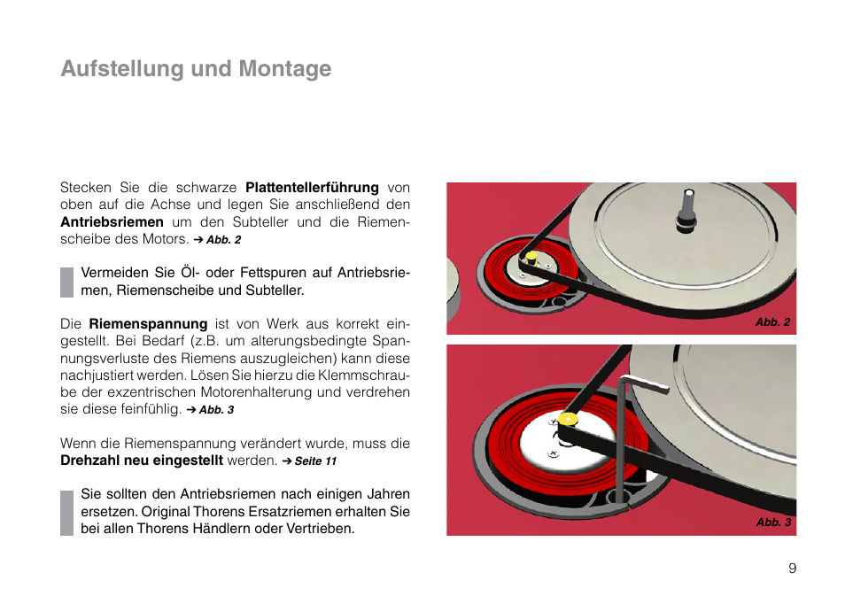 Aufstellung und montage | THORENS TD 309 User Manual | Page 9 / 56