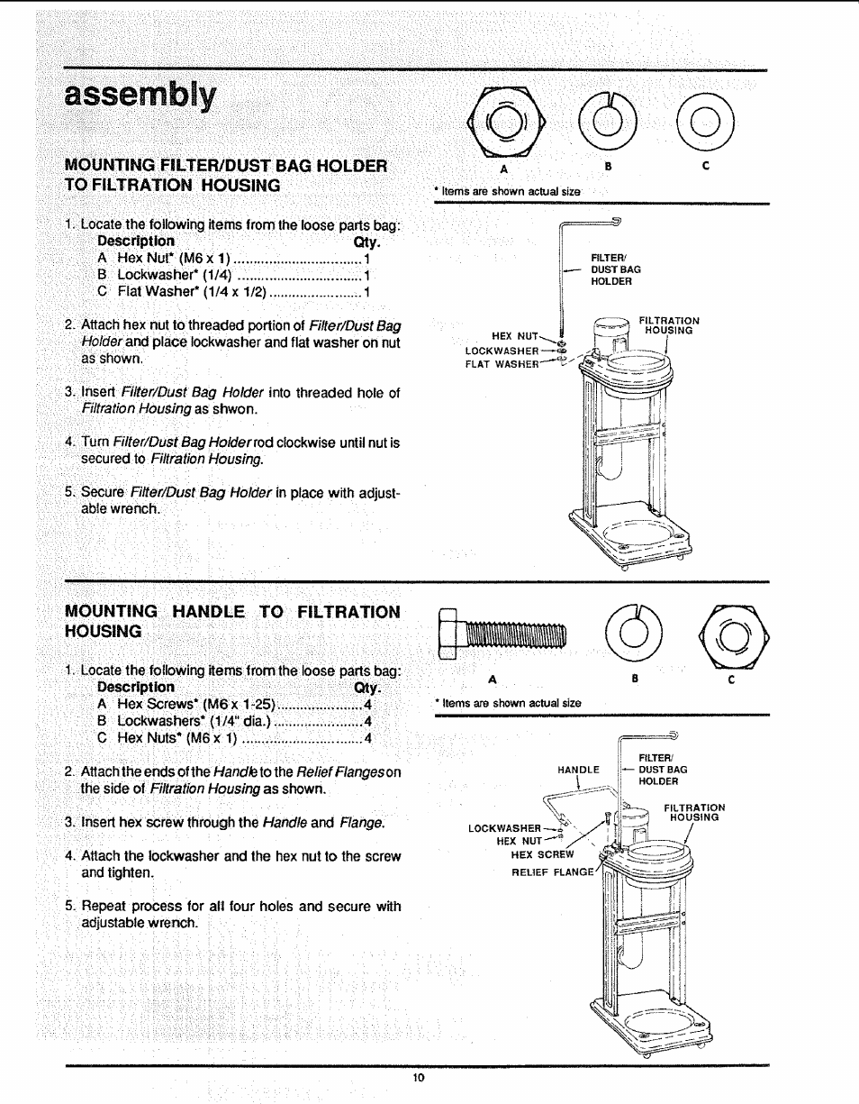 Assembly, Mounting handle to filtration housing, Assem bly | M ounting h andle to filtration h ousing | Craftsman 113.299780 User Manual | Page 10 / 20