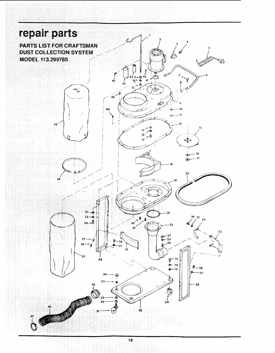 Repair parts, R epair par ts | Craftsman 113.299780 User Manual | Page 18 / 20