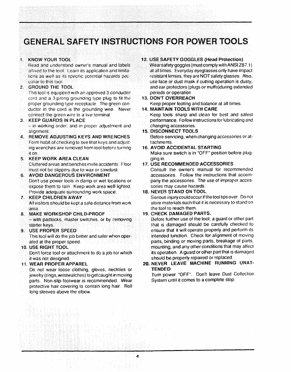 General safety instructions for power tools | Craftsman 113.299780 User Manual | Page 4 / 20