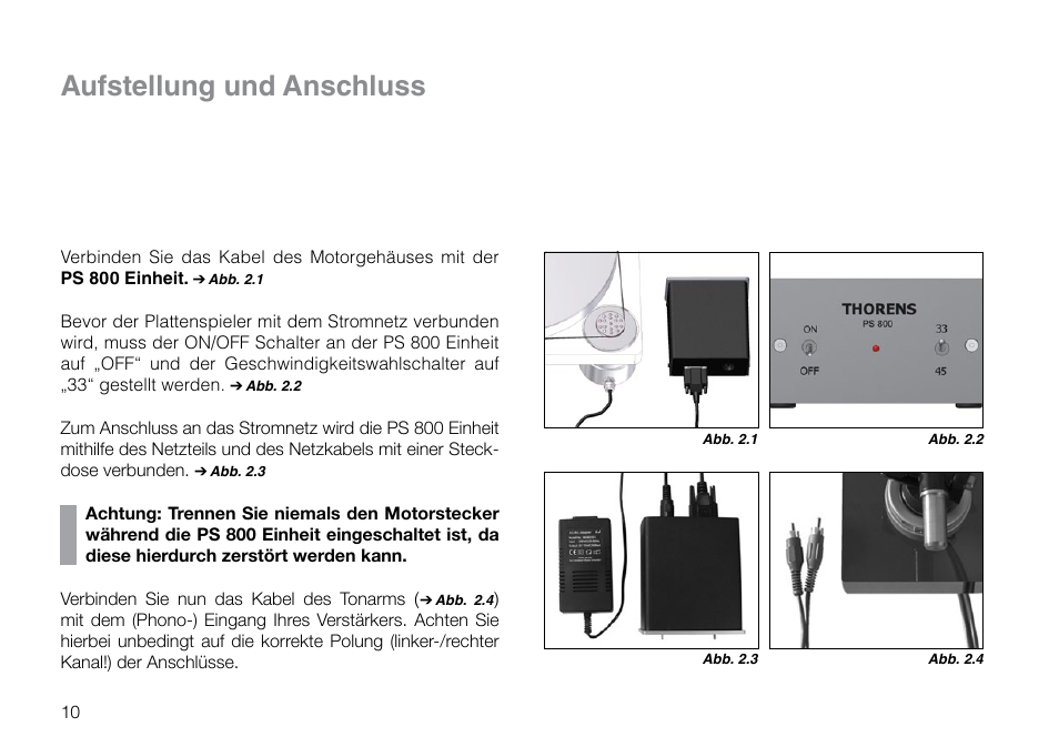 Aufstellung und anschluss | THORENS TD 2015 User Manual | Page 10 / 56