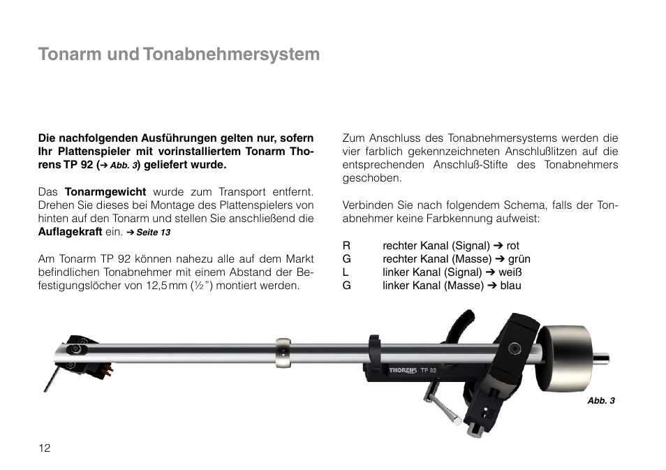 Tonarm und tonabnehmersystem | THORENS TD 2015 User Manual | Page 12 / 56