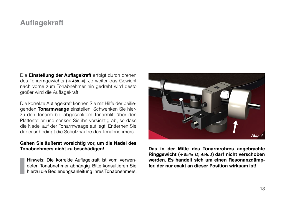 Auflagekraft | THORENS TD 2015 User Manual | Page 13 / 56