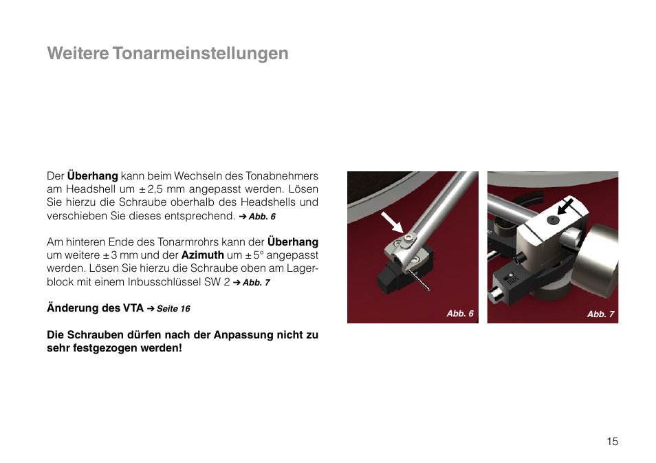 Weitere tonarmeinstellungen | THORENS TD 2015 User Manual | Page 15 / 56