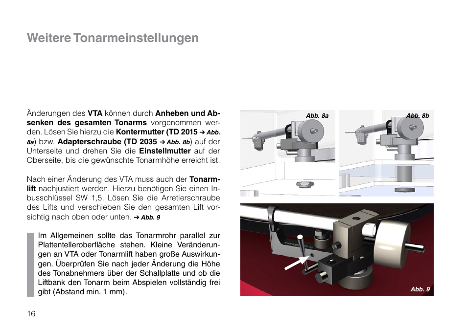 Weitere tonarmeinstellungen | THORENS TD 2015 User Manual | Page 16 / 56