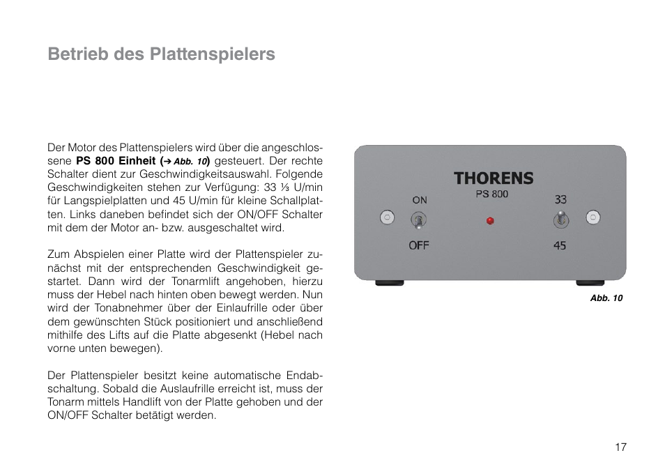 Betrieb des plattenspielers | THORENS TD 2015 User Manual | Page 17 / 56