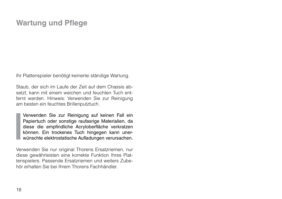 Wartung und pflege | THORENS TD 2015 User Manual | Page 18 / 56