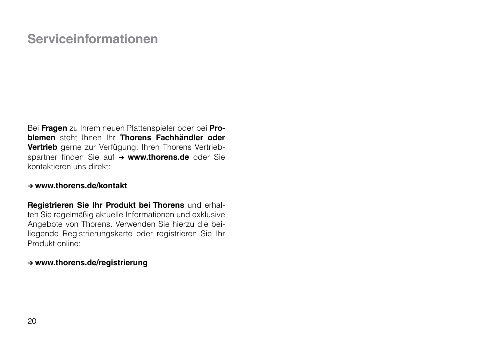 Serviceinformationen | THORENS TD 2015 User Manual | Page 20 / 56