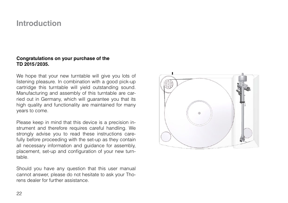 Introduction | THORENS TD 2015 User Manual | Page 22 / 56