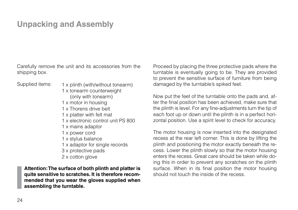 Unpacking and assembly | THORENS TD 2015 User Manual | Page 24 / 56