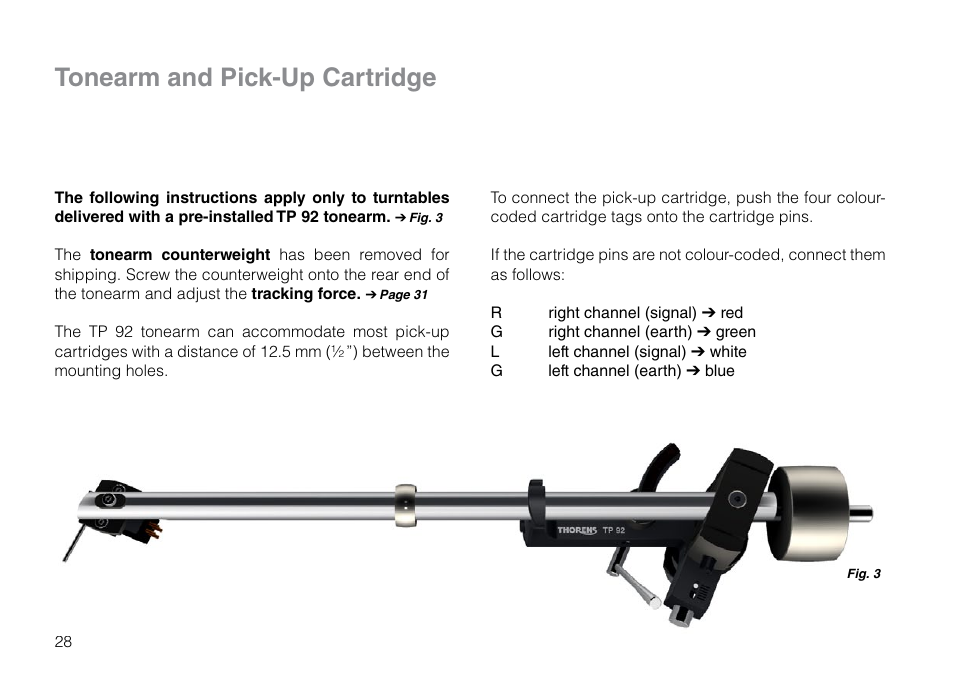 Tonearm and pick-up cartridge | THORENS TD 2015 User Manual | Page 28 / 56