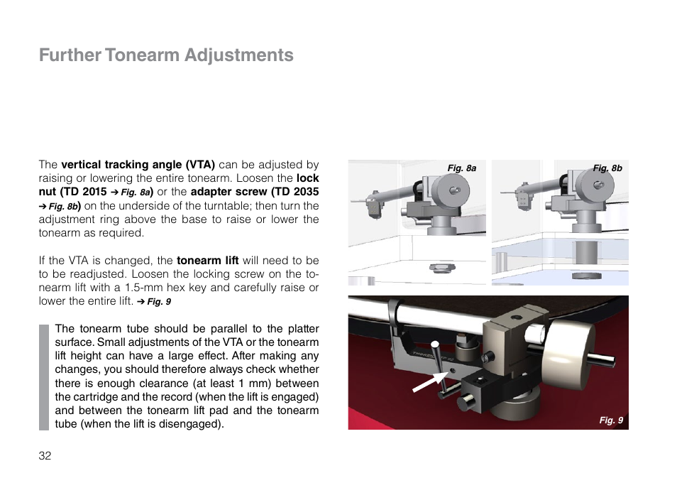 Further tonearm adjustments | THORENS TD 2015 User Manual | Page 32 / 56