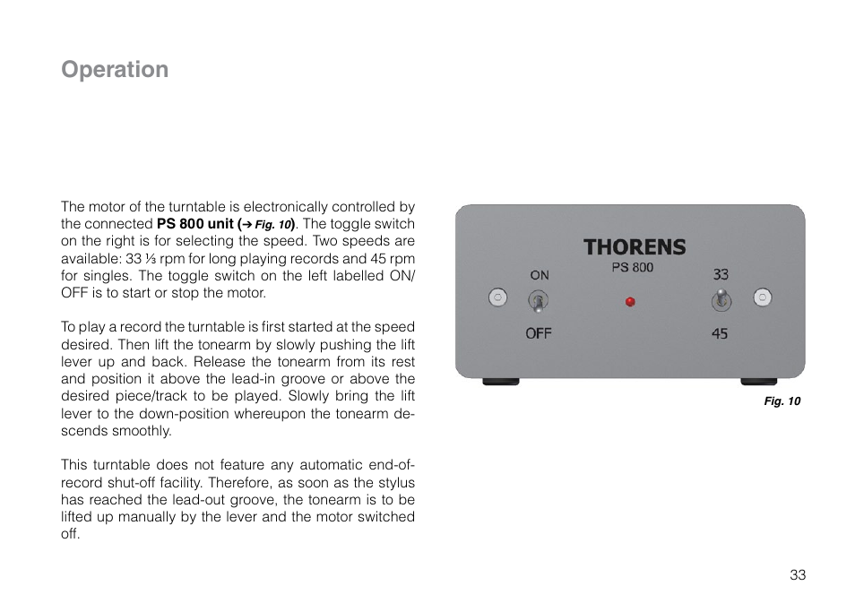 Operation | THORENS TD 2015 User Manual | Page 33 / 56