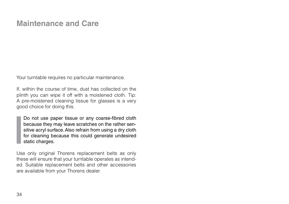 Maintenance and care | THORENS TD 2015 User Manual | Page 34 / 56