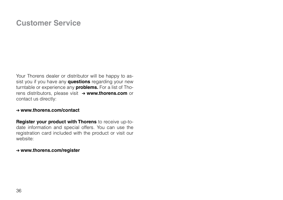 Customer service | THORENS TD 2015 User Manual | Page 36 / 56