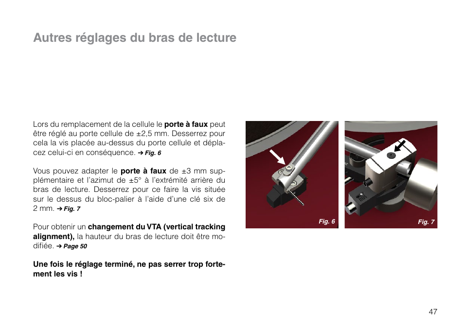 Autres réglages du bras de lecture | THORENS TD 2015 User Manual | Page 47 / 56