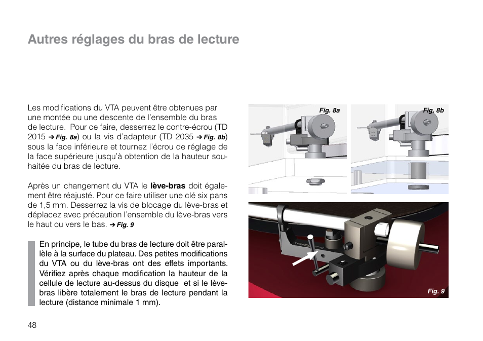 Autres réglages du bras de lecture | THORENS TD 2015 User Manual | Page 48 / 56