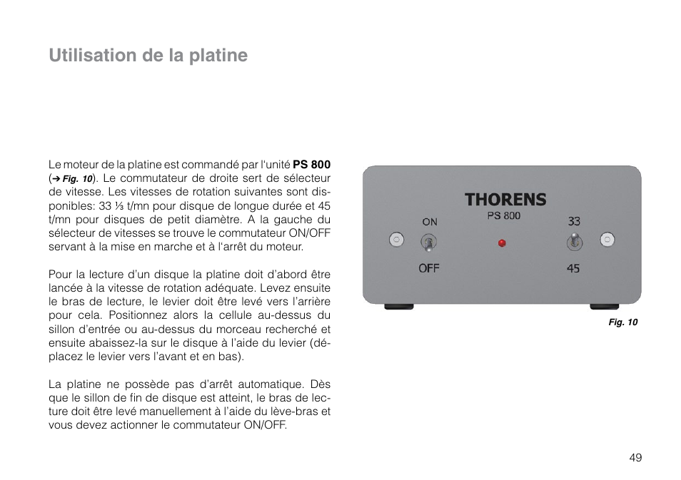 Utilisation de la platine | THORENS TD 2015 User Manual | Page 49 / 56