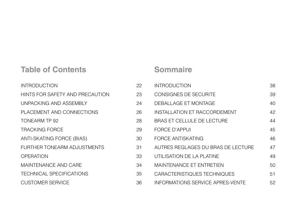 Table of contents sommaire | THORENS TD 2015 User Manual | Page 5 / 56