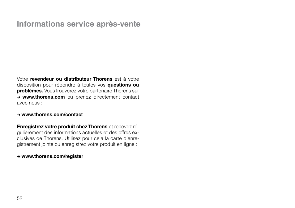 Informations service après-vente | THORENS TD 2015 User Manual | Page 52 / 56