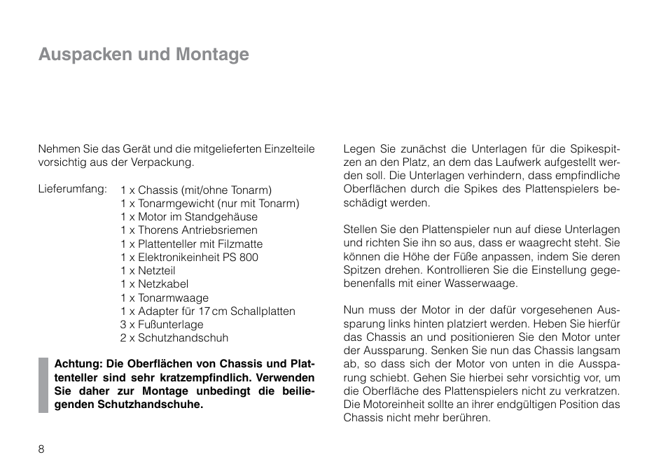 Auspacken und montage | THORENS TD 2015 User Manual | Page 8 / 56