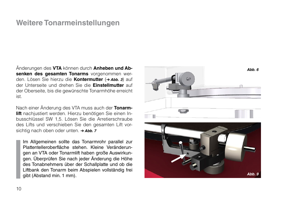 Weitere tonarmeinstellungen | THORENS TP 92 User Manual | Page 10 / 28