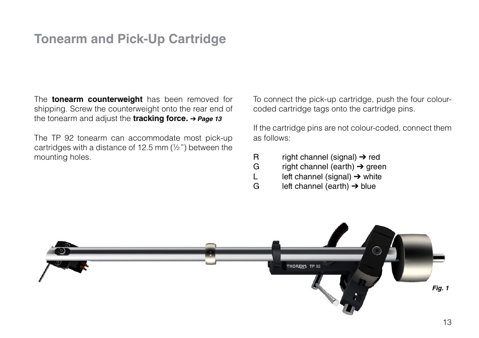 Tonearm and pick-up cartridge | THORENS TP 92 User Manual | Page 13 / 28