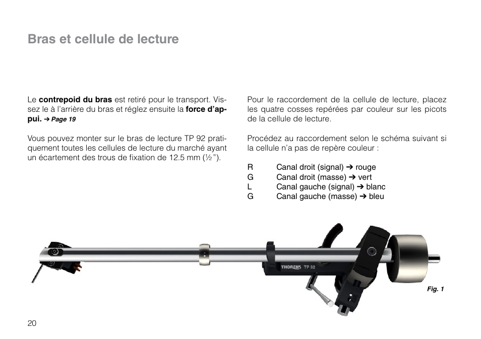 Bras et cellule de lecture | THORENS TP 92 User Manual | Page 20 / 28