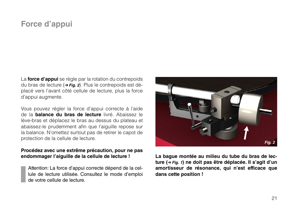 Force d’appui | THORENS TP 92 User Manual | Page 21 / 28