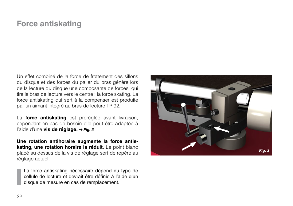 Force antiskating | THORENS TP 92 User Manual | Page 22 / 28