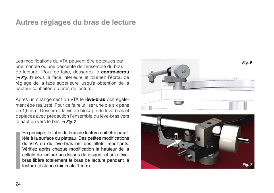 Autres réglages du bras de lecture | THORENS TP 92 User Manual | Page 24 / 28