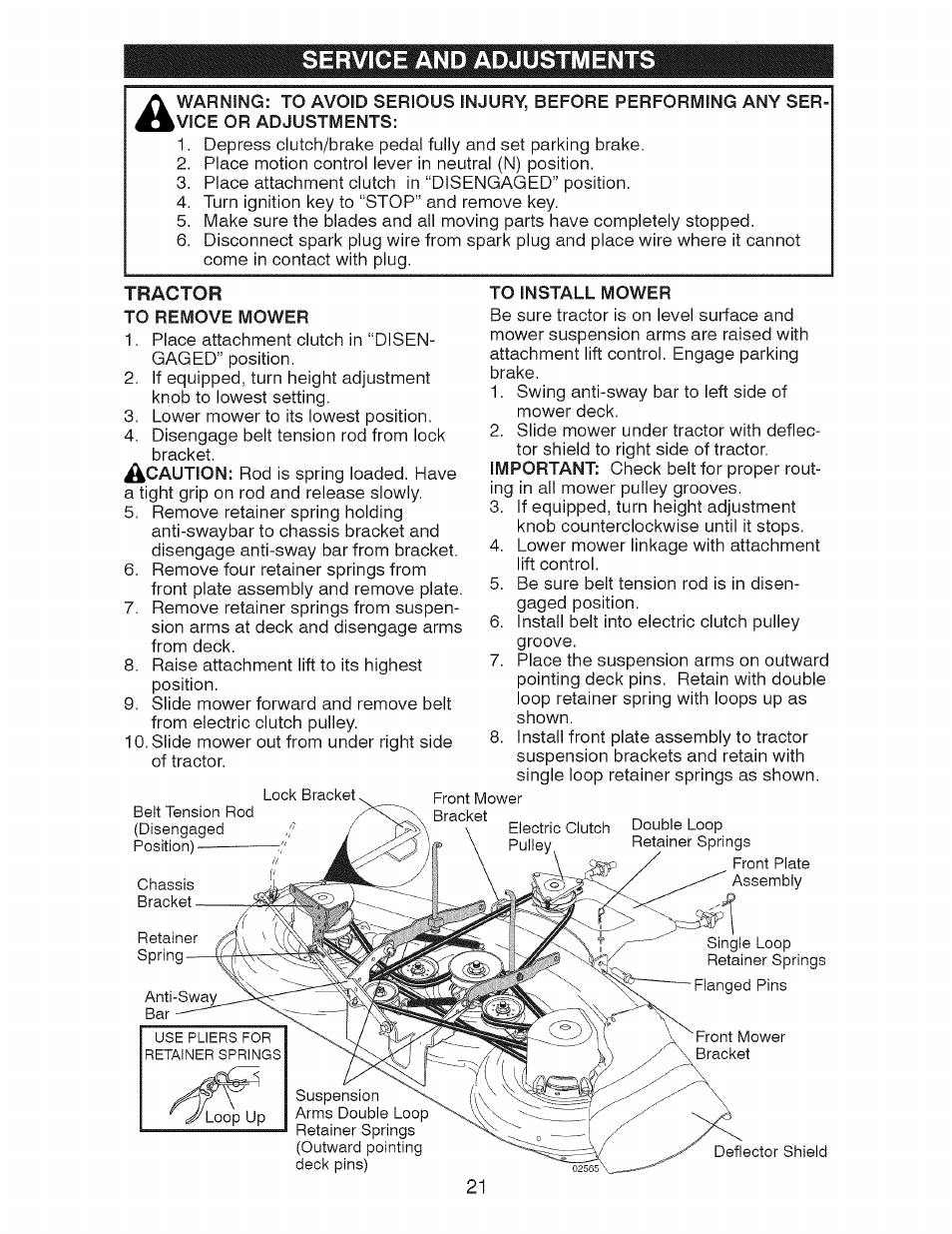 Service and adjustments | Craftsman 917.275900 User Manual | Page 21 / 60