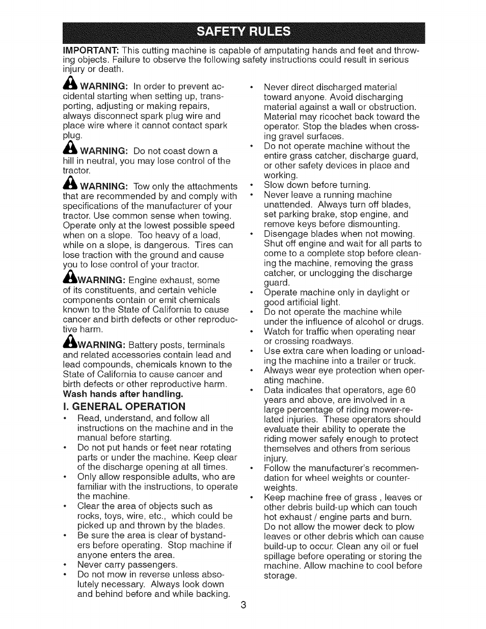 I. general operation, Safety rules | Craftsman 917.275900 User Manual | Page 3 / 60