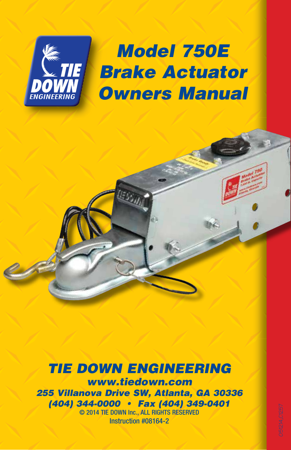 Model 750e brake actuator owners manual, Tie down engineering | Tie Down 750E User Manual | Page 16 / 16