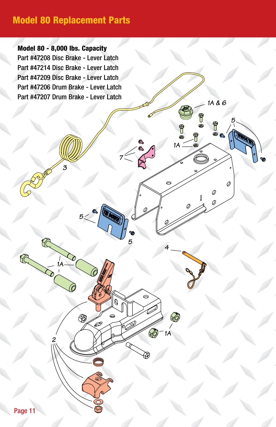 Model 80 replacement parts | Tie Down 850E User Manual | Page 12 / 16