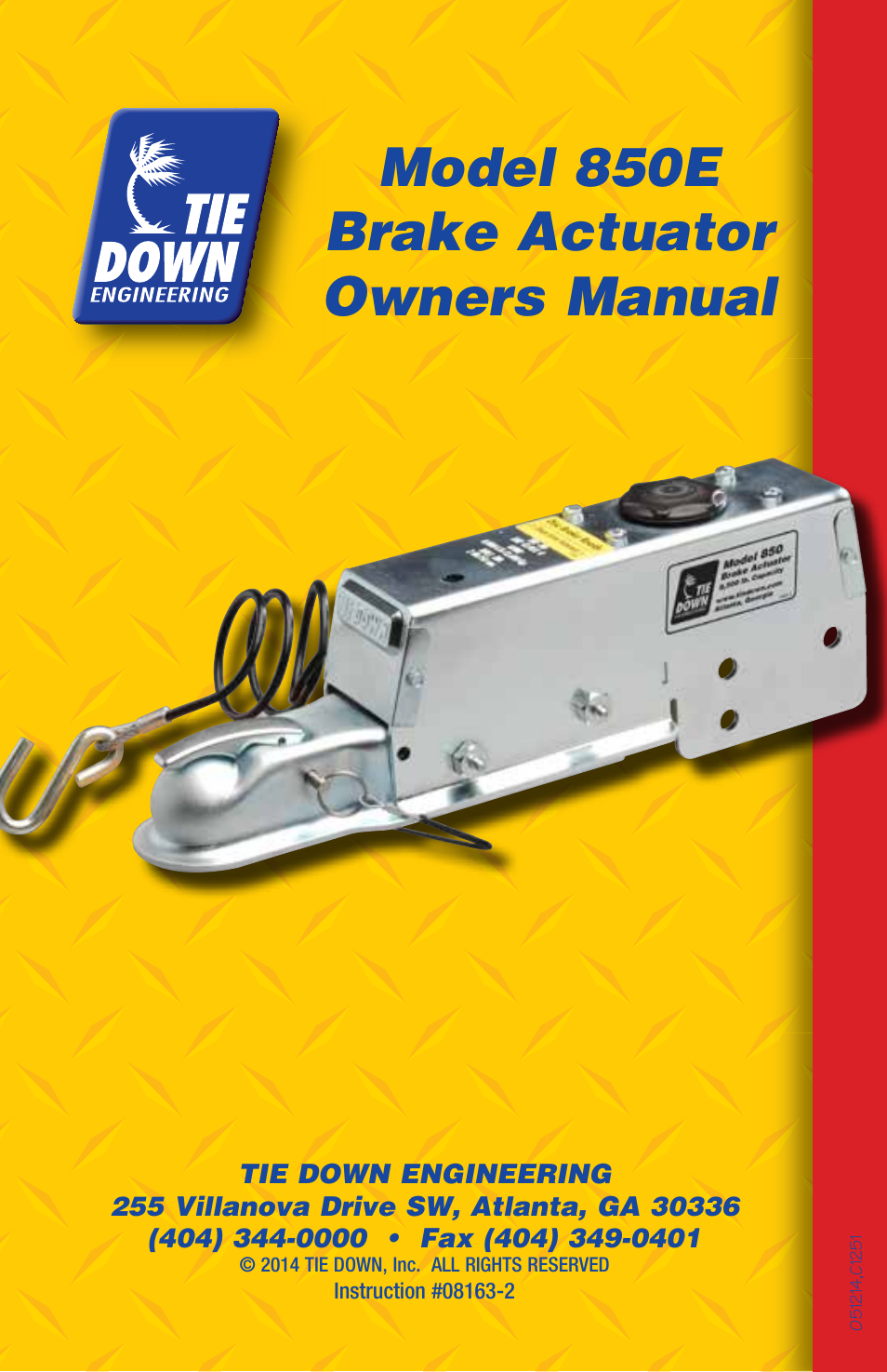 Model 850e brake actuator owners manual | Tie Down 850E User Manual | Page 16 / 16