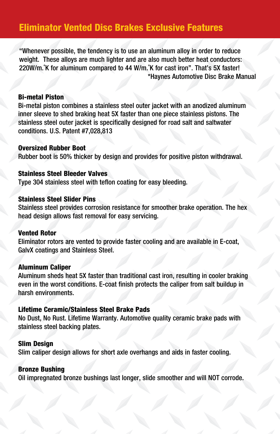 Eliminator vented disc brakes exclusive features | Tie Down Eliminator Vented Disc Brakes User Manual | Page 2 / 12