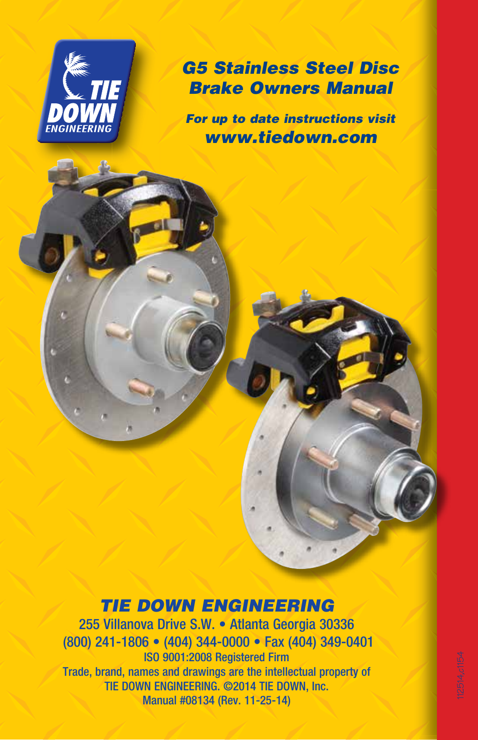 Tie down engineering, G5 stainless steel disc brake owners manual | Tie Down G5 User Manual | Page 12 / 12