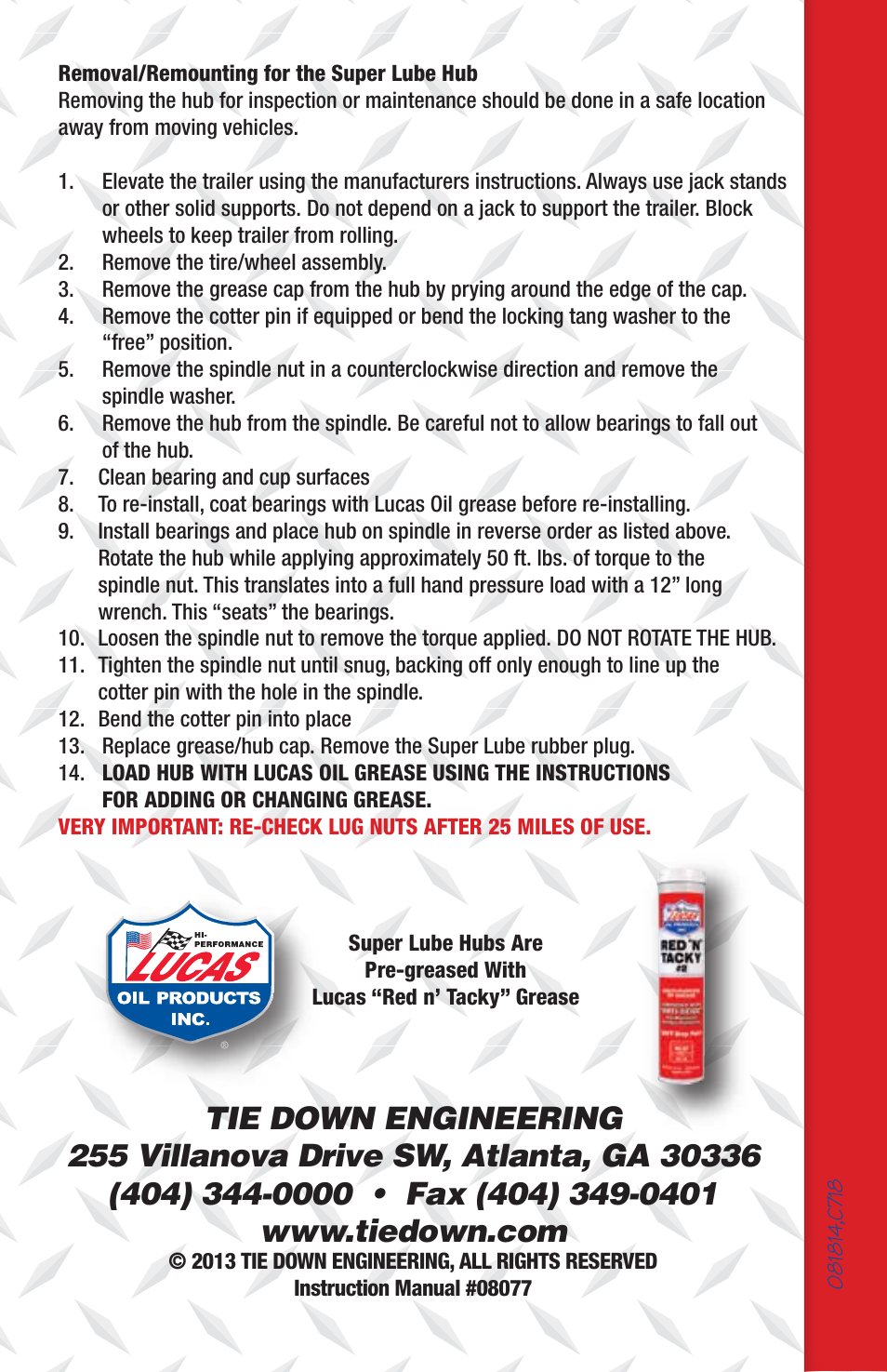 Tie Down Super Lube Hubs User Manual | Page 4 / 4